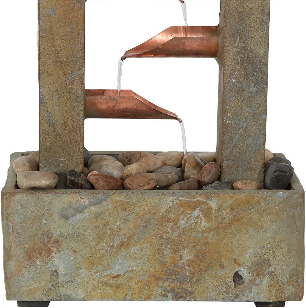 Sunnydaze 5-Tiered Copper and Slate Flowing Indoor Tabletop Fountain - Contemporary Stone Water Feature - Tranquil Decorative Accent for Home or Office - 19-Inch: Kitchen & Dining