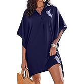 AI'MAGE Womens Swimsuit Beach Cover Up Shirt Summer 3/4 Sleeve Bathing Suit Beach Dress Oversized Bikini Coverups S-3XL