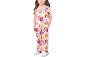 EASWEET Toddler Girls Rompers Bamboo Viscose Short Sleeve Wide Leg Jumpsuit Summer Outfit