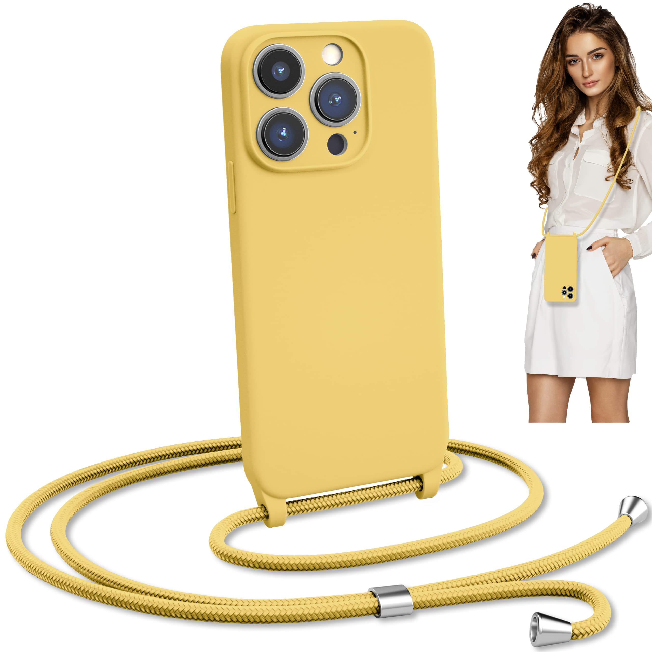 Photo 1 of Blaspins Crossbody Lanyard Strap Case for iPhone 16 Pro Max, Hands-Free Neck Cross Body Wrist, Adjustable Rope Removable Drop Protection Shockproof Silicone Case 6.9 inch 160 cm Strap, iP16PM - Yellow