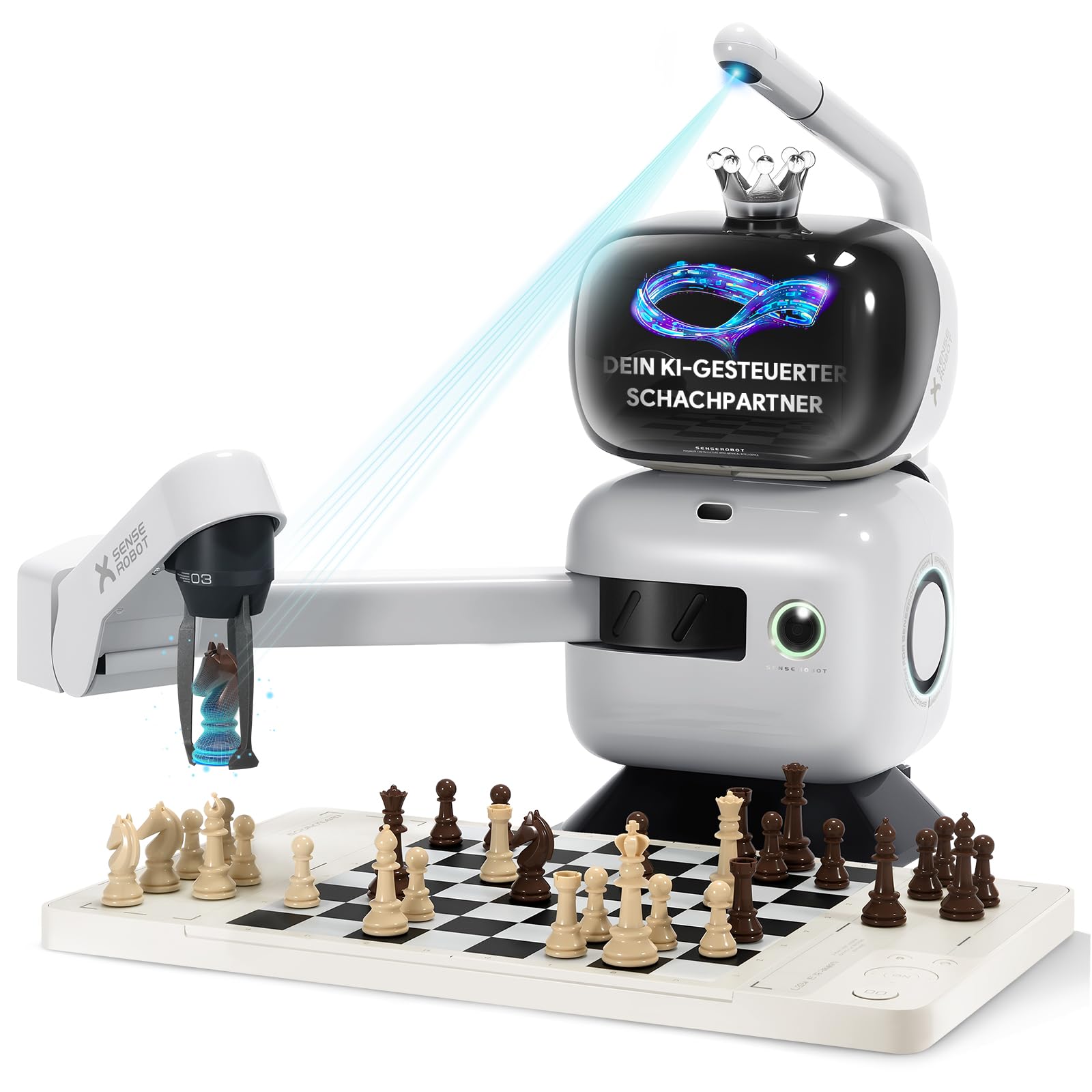 Sense Robot Schachroboter mit KI & Roboterarm – 25 KI-Stufen, 1200+ Übungen, Endspieltrainer, Spielwiederholung, Sprach-Coaching, Lichess-Anbindung, App-Sync, Für alle Spielstärken