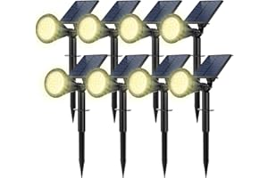 Fratink Solar Spot Lights Outdoor, 8 Pack Outdoor Solar Lights for Yard, 4 Lighting Mode Solar Landscape Spotlights with Auto On/Off, 2-in-1 Waterproof Wall Lights for Garden, Walkway (Warm White)