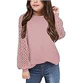 Arshiner Girls Shirts Lace Raglan Long Sleeves Crewneck Casual Soft Kids Blouse Tee Tops