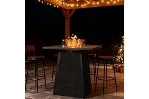 NAGA BAHNA 36 Inch Outdoor Propane Fire Pit Table 50,000 BTU – High Top Square Gas Fire Pit with Glass Wind Guard, Wicker Rattan Base for Patio & Backyard, Includes Rain Cover & Glass Beads