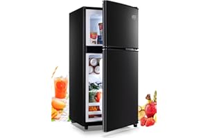 KRIB BLING 3.5Cu.Ft Compact Refrigerator, Retro Fridge with Dual Door Small Refrigerator with freezer, 7 Level Adjustable Thermostat for Dorm, Garage, Office, Bedroom, Apartment, Black