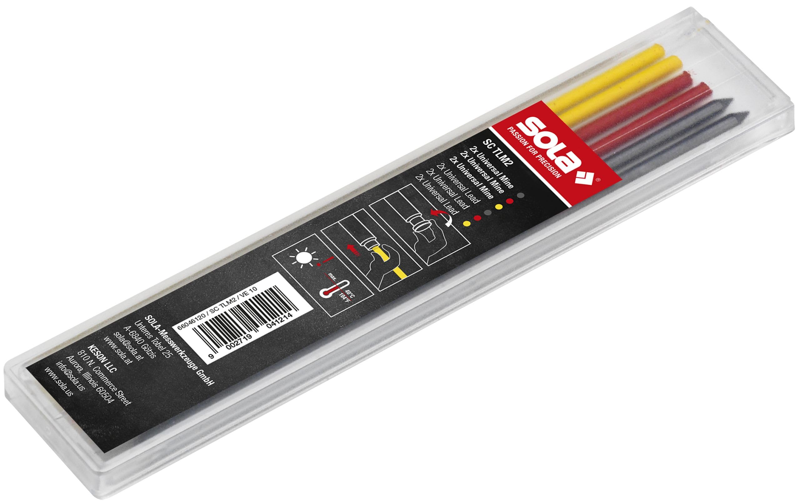 SOLA SC TLM2 Sola Deep Hole Marker Refills for TLM and TLM2 Universal Refill Set 2 x Red, 2 x Yellow, 2 x Black