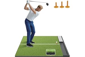 Golfpar Golf Hitting Mat with Ball Tray, 5x4 / 6x4 ft, 26mm / 31mm Thick, Pro & Elite Turf with Swing Path Line, Premium Golf Practice Mat for Indoor & Outdoor Swing, Chipping, Training