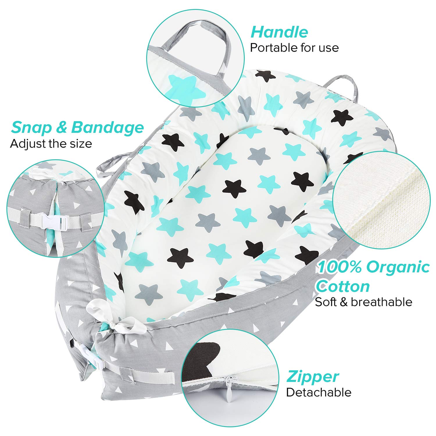 Baby Lounger Baby Nest Sharing Co Sleeping Bassinet - Portable Infant Crib for Bedroom/Travel - Premium Organic Cotton & Bigger Size(0-12months) - Removable & Machine Wash & Breathable: Baby