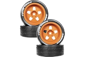 RCHuiWow Drift Wheels & Wheel Tires RC Tyres for HPI,KYOSHO,for Tamiya 1/10 TT02 XV01 RC Car,4PCS Drift Wheel Hub Tire,Orange