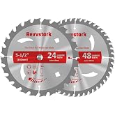 Revvstark 5-1/2"(10mm Arbor) Circular Saw Blade 24T&amp;48T for Cutting Wood | Carbide Tipped Teeth, Heavy Duty TCT Saw Blades for Cutting Various Wood, Plastic and Composite Materials