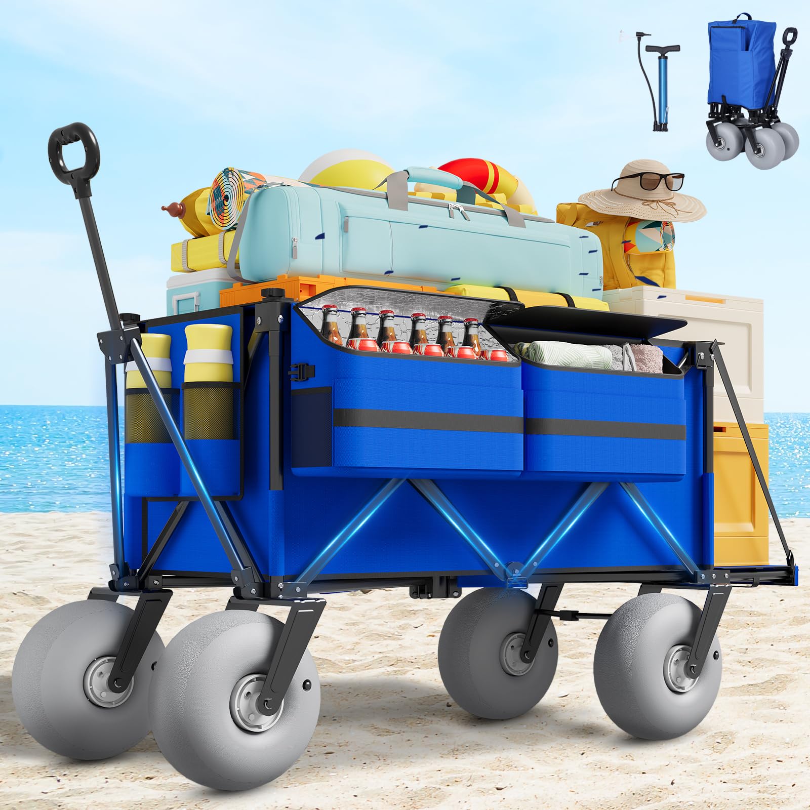 Photo 1 of Beach Wagon with Big Wheels for Sand - 450lbs Load Heavy Duty Wagons Carts Foldable with 9" All Terrain Inflatable Tires, Collapsible Beach Cart for Grocery Shopping Garden Sports Camping Outdoor