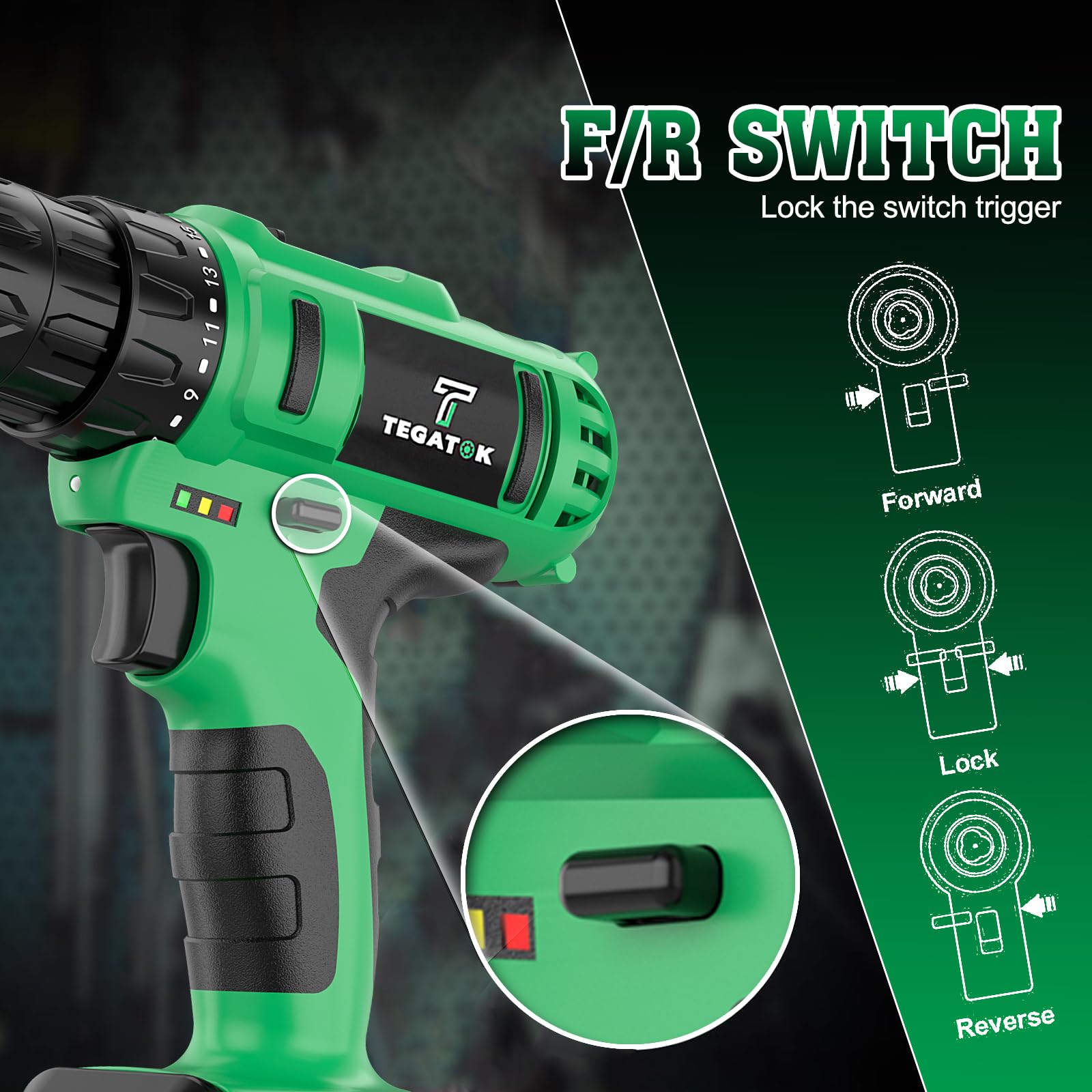 Cordless Drill Set, 3/8 Drill Handheld Screwdriver Kit with 18+1 Torque Setting, 20V Electric Drills Tools Bit, LED Electric Power Drills with Battery and Charger, 1 Battery