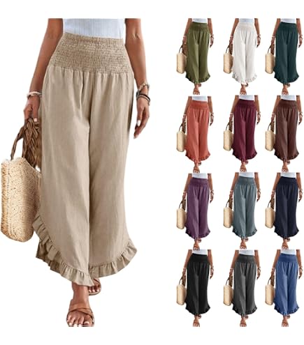 Amazon.com: palazzo pants for women Linen dressy casual petite