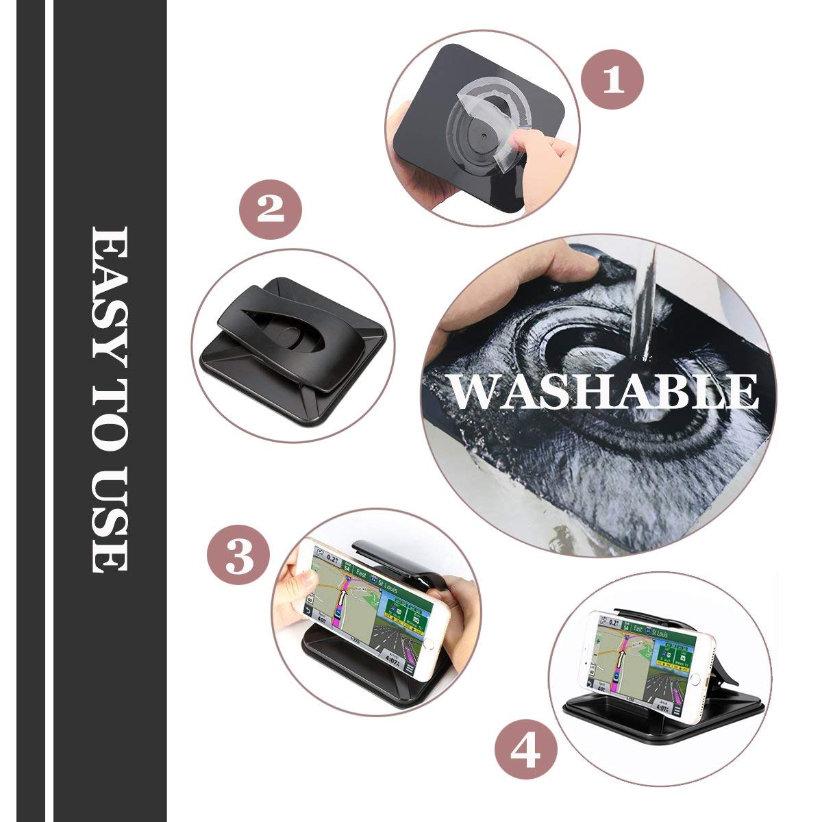 Cell Phone Holder for Car, Non-Slip Dash Pad Car Phone Mount GPS Holder for iPhone 7 Plus 8 Plus X Samsung Galaxy Note 8 S8 Plus S7 and 3-7 inch Smartphones (Black)