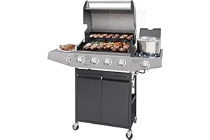 Unovivy 4-Burner Propane Gas Grill with Side Burner, Portable BBQ Grills with Oil Tray and Built-in Thermometer for Outdoor Barbecue, Camping, Patio, Backyard, 49,000 BTU