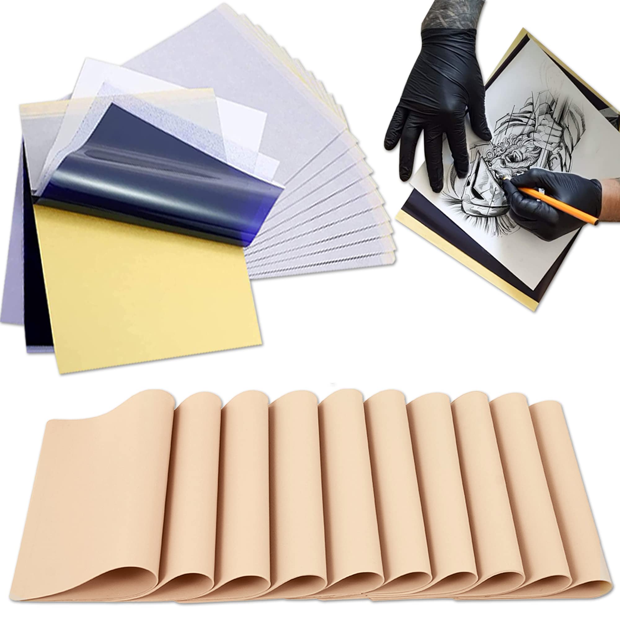 Rayyl Fake Skin and Tattoo Transfer Papers Kit - 10pcs Tattoo Skin Practice and 20pcs Stencil Papers for Beginners
