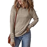 SHEWIN Fall Sweaters for Women Casual Crewneck Long Sleeve Crochet Pullover Tops Sweater