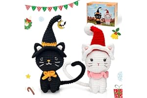 ⅠCROCHET Crochet Kit for Beginners, 2PCS Couple Cats Crochet Starter Kit for Adults Kids with Step-by-Step Video Tutorials, Christmas Gifts DIY Crochet Animal Complete Knitting Kit