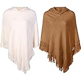 Liitrsh Shawl Poncho Sweaters for Women Knitted Hooded Cape with Fringed Hem Crochet Poncho Pullover Sweaters