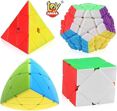 Toy Arena Best Cube Bundle Megaminx & Skewb, Mastermorphix & Pyramid Stickerless Smooth Cube Puzzle Toy Set of 4 for Beginners and Professional