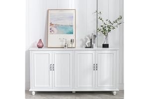 Scurrty Buffet Cabinet Bar with Storage, 62'' Coffee Bar Storage Cabinet, Sideboard Buffet Cabinet for Dinning Room, Kitchen & Living Room (4 Doors, White)