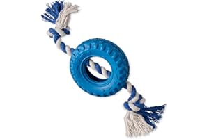 Pet Passion Natural Rubber Tire and Organic Cotton Rope Pull and Chew Dog Toy for All Pet Breeds, Blue, One Size