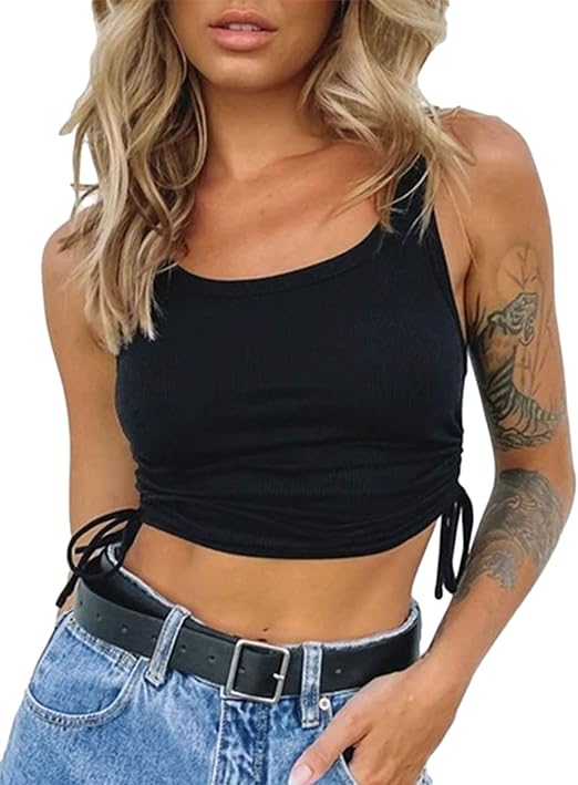 Tanming Women�s Side Drawstring Ribbed Thick Strap Workout