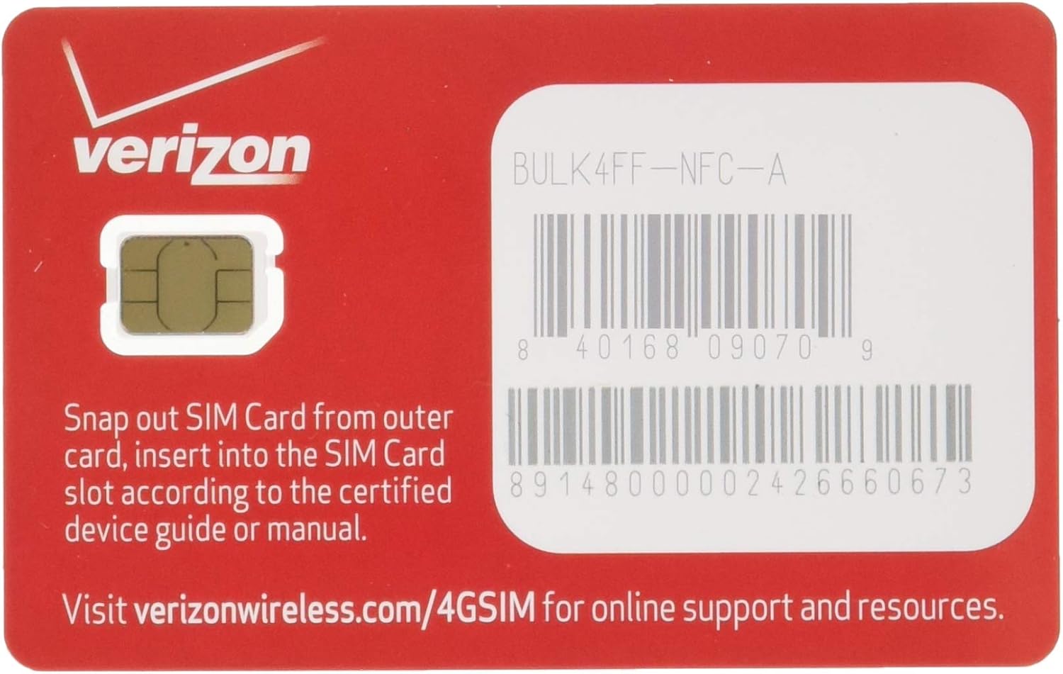 Verizon Wireless 4G LTE Nano SIM Card 4FF, Non-NFC, Only Compatible With iPhone (No Android)