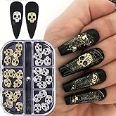 Halloween Nail Art Charms 6 Grids Boxed Alloy Skull Nail Jewelry Halloween Sparkling Skeletone Head Designs Nail Accessories Gold&Silver&Black Colors Metal Nail Art Charms for Manicure Art