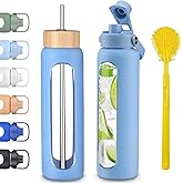 weasland 32 oz Glass Water Bottles With Two Lids Bamboo Straw Lid and Handle Spout Lid-1 Liter Glass Tumbler with Silicone Sleeve and Straw Leakproof BPA Free For Home Office Gym