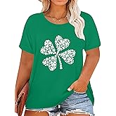 Plus Size St. Patrick's Day Shirt for Women Lucky Shamrock Tee Shirts Irish Clover Graphic Print Tops