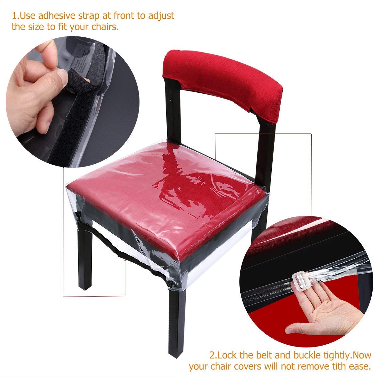 Homemaxs Dinning Chair Covers Chair Protector Waterproof Bigger Size With Adjustable Belt Strap For Most Chairs Clear 2 Pack