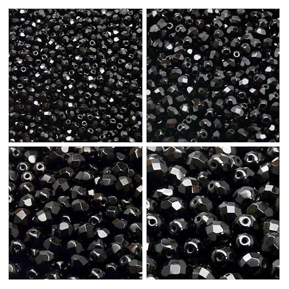Tschechische Fire-Polished Glasperlen Rund 3mm, 4mm, 6mm, 8mm, Jet Black. Insgesamt 275 Stück. Set 1CFP 002 (3FP001 4FP001 6F