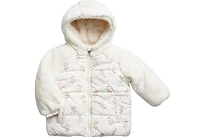 Jessica Simpson Baby Infant Girls Puffer Jacket - Quilted Sherpa Lined Hood Heated Winter Jackets for Toddler Girls (12M-24M)