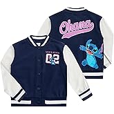 Disney Lilo & Stitch Minnie Mouse Girls Letterman Varsity Bomber Jacket for Big Kids