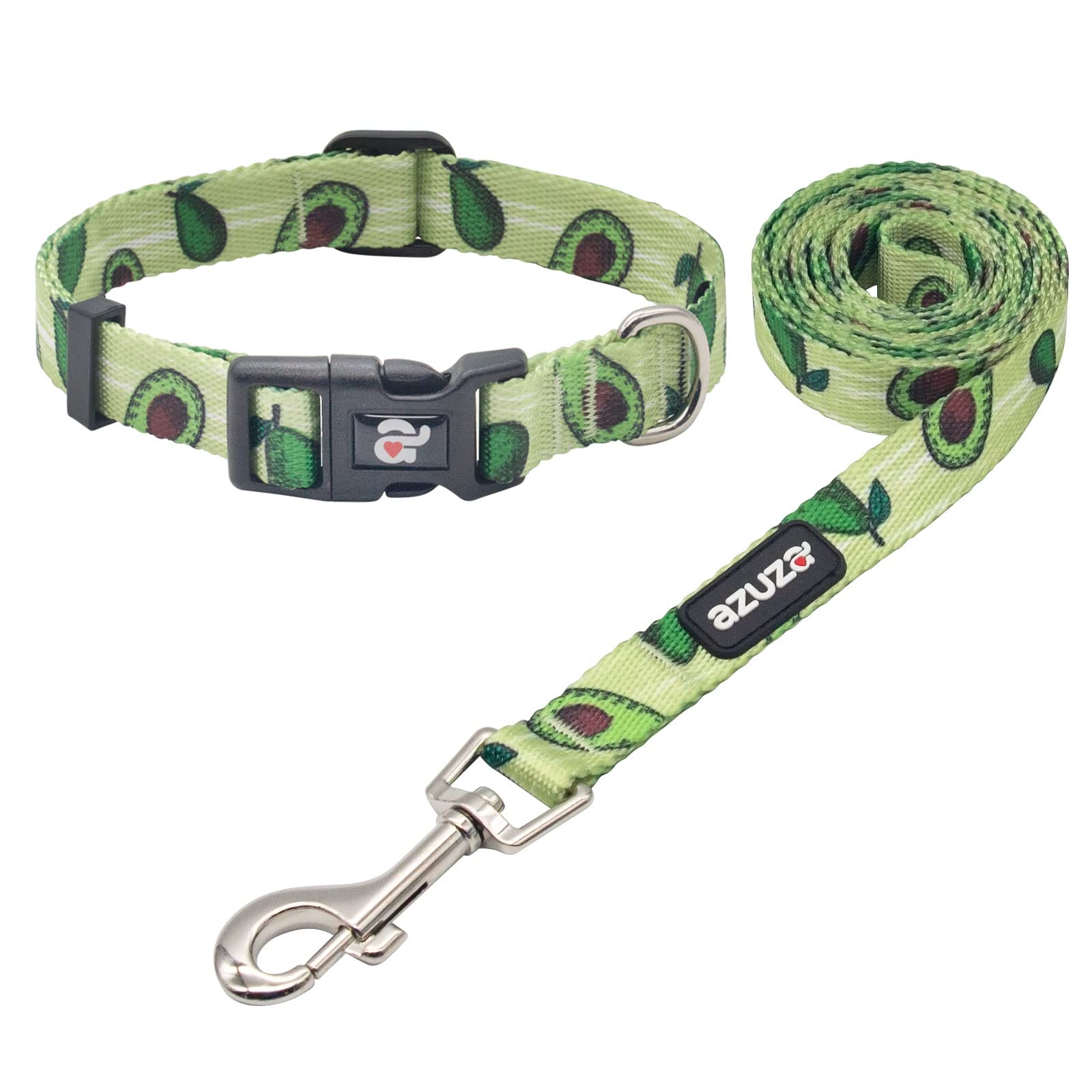 Photo 1 of azuza Dog Collar and Leash Set, Fun Avocado Patterns on Nylon Collar and Matching Leash, Large Dog Collar for Medium Dogs