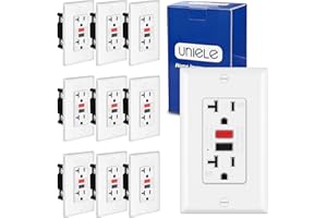(10 Pack) UNIELE 20 Amp WR GFCI Receptacle Outlet, Outdoor Weather-Resistant GFI, Ground Fault Circuit Interrupter, Wallplate Included
