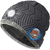 Bluetooth Beanie with a Light, Rechargeable Hat with 4 LED Headlamp & Headphones, Christmas Stocking Stuffers Gifts for Men
