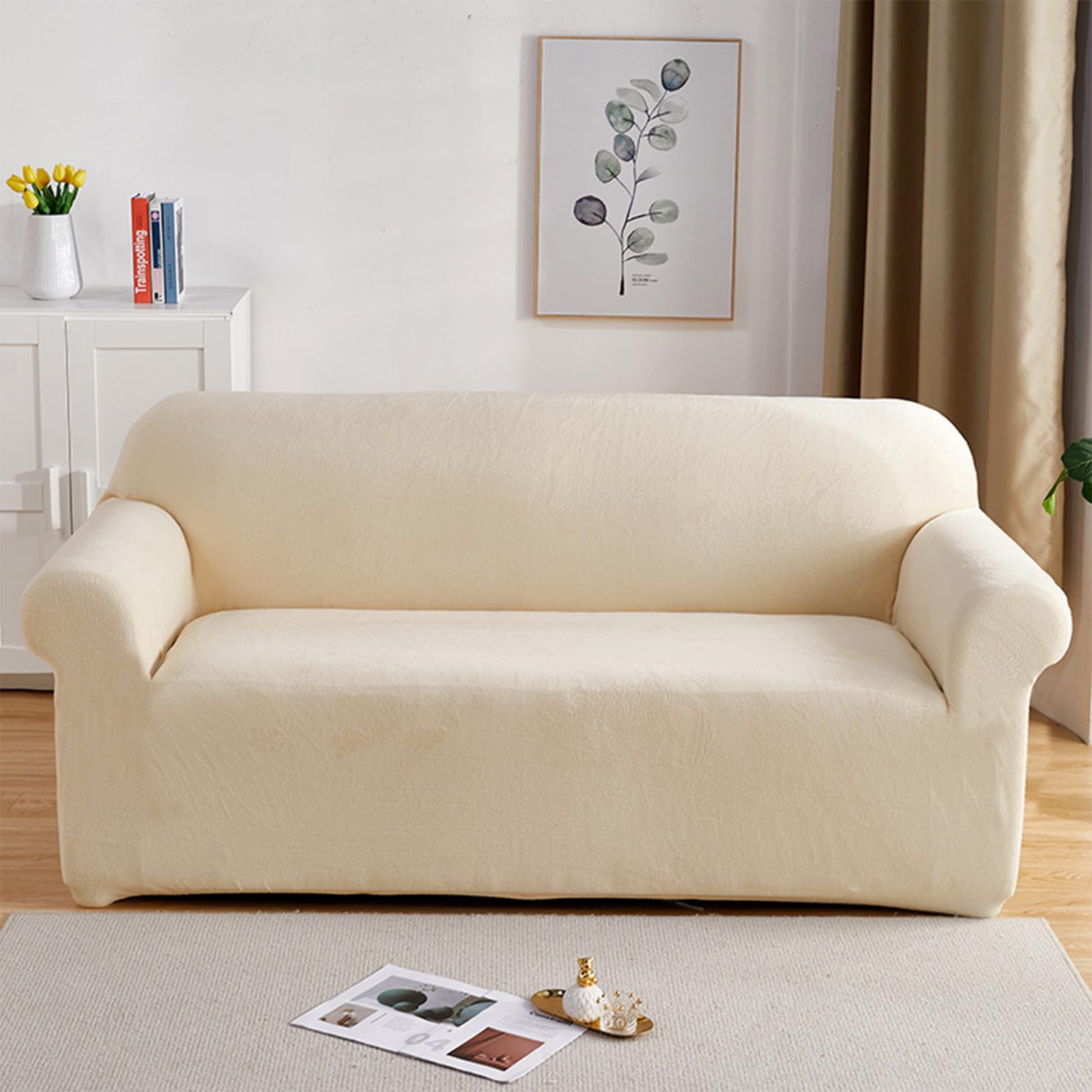 PETCUTE Elastic armchair covers thick couch cover sofa slipcovers velvet strethcy armchair cover Beige