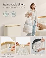 SONGMICS 150L Laundry Basket with Lid 3-Section Collapsible Cream White view 5
