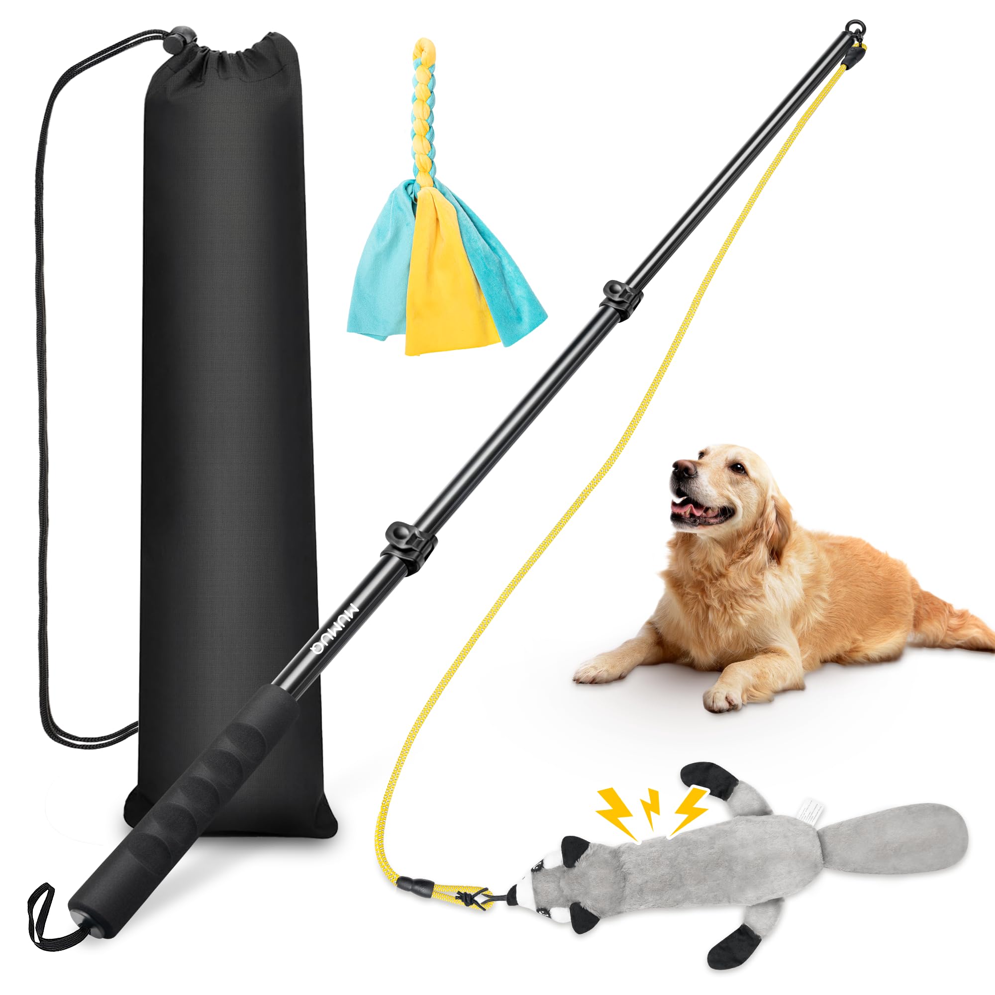 Dog Flirt Poles Extra Strong, Retractable Teasing Stick with Lure, Interactive Dog Toy for Outdoor Training Play Exercise, 102cm Flirt Stick with 2 Tease Chew Toys Rope for Small Medium Large Dogs