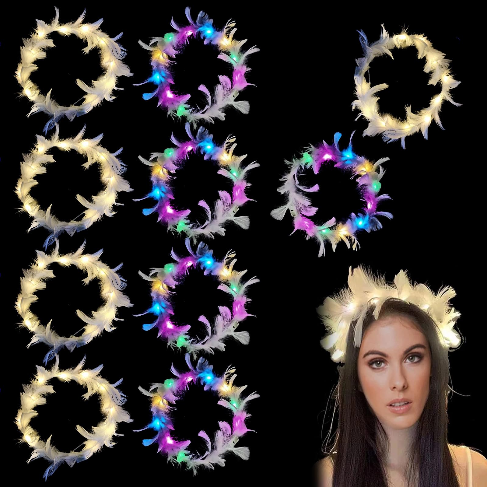 2PCS LED Flower Crown Headbands - Light Up LED Flower Crowns