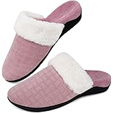 ERGOfoot Orthopedic Slippers for Women, Fuzzy Slipper with Arch Support Bedroom Shoes for Plantar Fasciitis, Slip On Scuffs with Indoor Outdoor Anti-Skid Rubber Sole