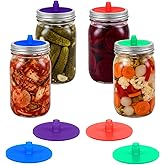 Airlock Lids for Mason Fermentation Lids Silicone Waterless Airlock 4PCS Silicone Yogurt Jar Lid Self Burping Fermenting Cap Reusable Soft Canning Covers For Sauerkraut Kimchi Pickles(Not Jars)