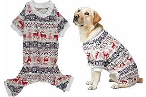 Lanyarco Cotton Pet Dog Christmas Pajamas Jumpshit, Xmas Grey Reindeer Christmas Onesies for Large Breeds Dogs, X-Large 23" Back Length
