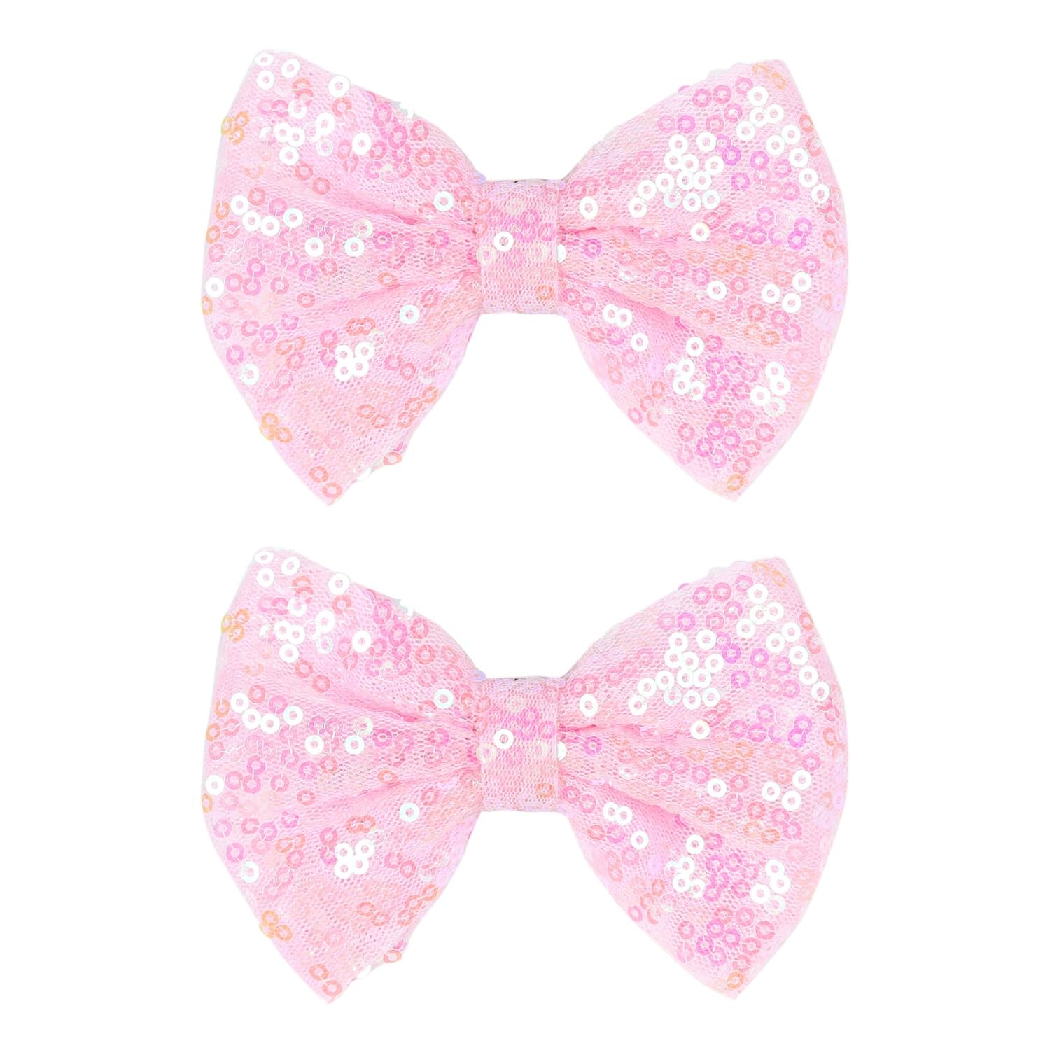 Photo 1 of 2-Pack 4-Inch Love Fairy & Glitter Sequin Bow Hair Clips-Sparkly Fashion Alligator Barrettes for Girls, Kids & Women, Pink