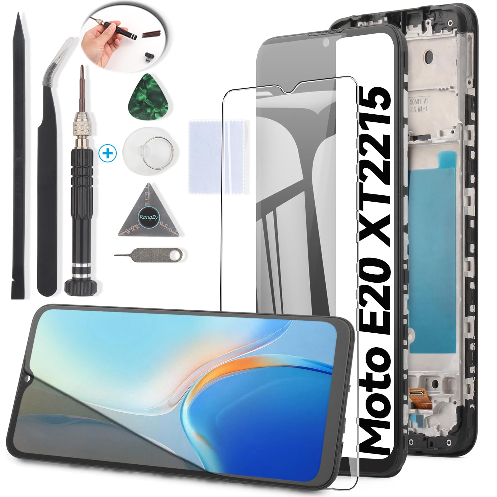 RongZy Display for Motorola Moto E20 LCD Screen Replacement for Motorola E20 XT2155 Touch Display Digitizer Assembly with Kit(Black with Frame)