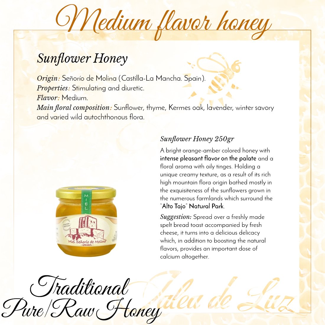 Jalea de Luz Miel Cruda Pura de Girasol - 250 gr.: Amazon.es ...