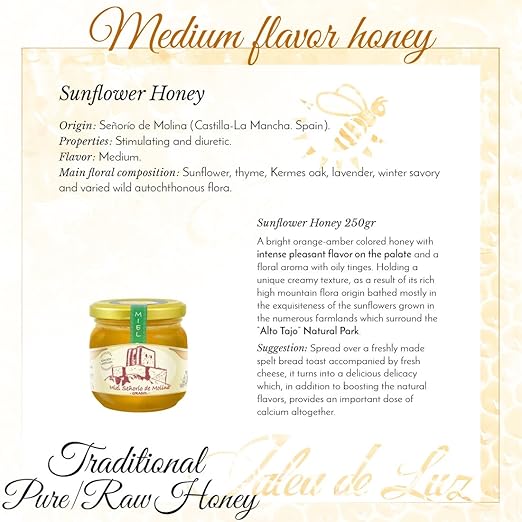 Jalea de Luz Miel Cruda Pura de Girasol - 250 gr.: Amazon.es ...