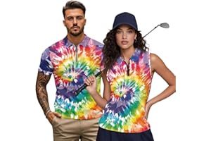 INSTANTARTS Couple Matching Outfit Mens Golf Shirts Quick Dry Athletic Top and Women's Sleeveless Golf 1/4 Zip Up Sports Top